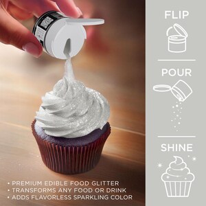 Tarros de purpurina comestible White Pearl Tinker Dust (tamaños de 5 g y 25 g) para decorar pasteles, cupcakes, postres y bebidas de Bakell. imagen 4