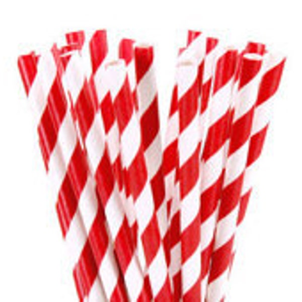 Christmas Red & White Candy Cane Print Paper Straws (24 Pieces) For Cake Pops, Beverages, Crafting and Baking by Bakell