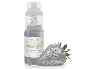 Silver Tinker Dust Spray Pumps (4g & 25g Sizes) Edible Glitter for Cake Decorating, Cupcakes, Desserts and Beverages by Bakell
