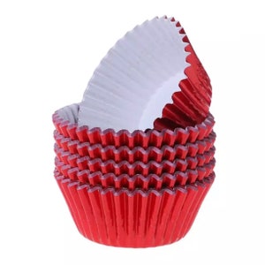 Metallic Red Cupcake Liners (25pcs, Standard Size) Grease Resistant Cake Liners for Baking, Caking and Crafting by Bakell