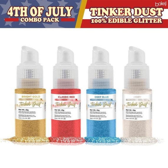 Edible Glitter Spray Pump Kit Pack A 4 SET Tinker Dust Edible Glitter 4th  of July Food & Dessert Decorating Glitters 