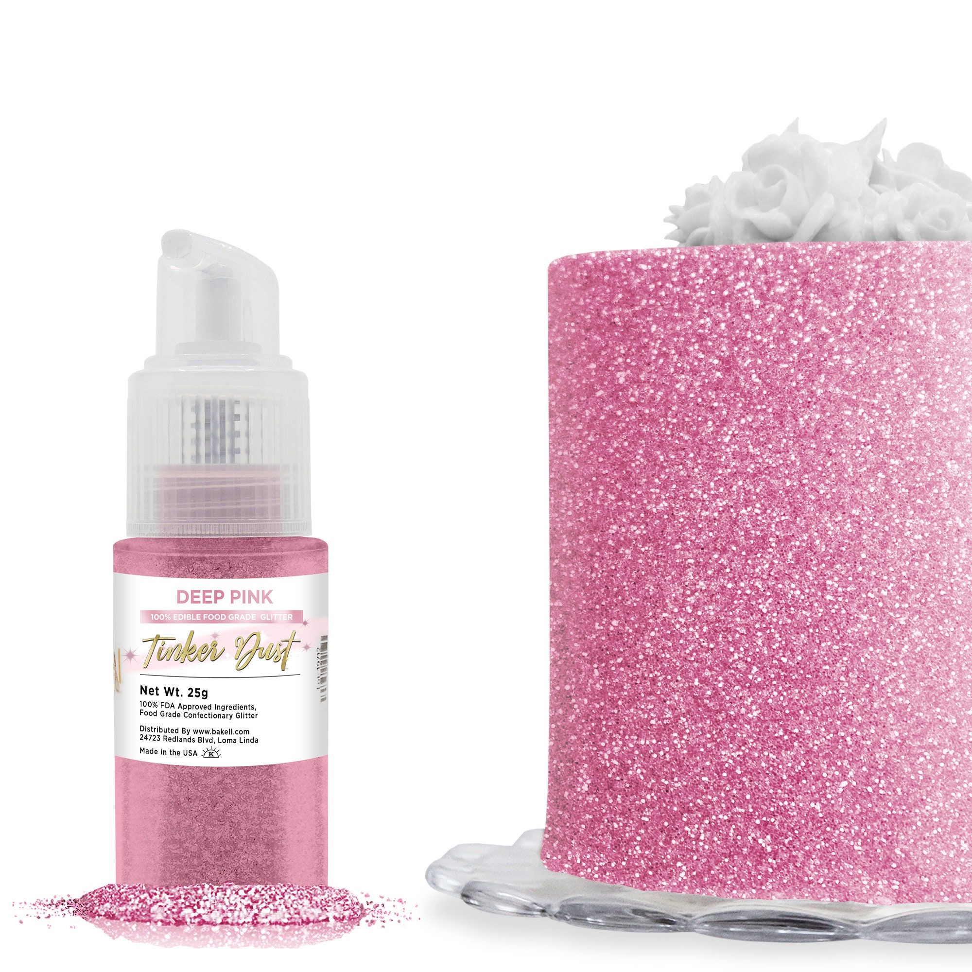 Deep Pink Tinker Dust Edible Glitter Spray Pump Bakell® Food Grade Gourmet  Dessert, Food & Drink Garnish Pearlized Shimmer Sparkle 