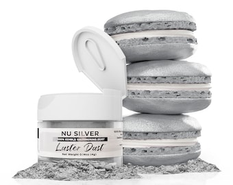 Nu Super Silver Luster Dust and Paint Jars (4g & 25g Sizes) Edible Glitter Dust for Cake Decorating, Cupcakes, Cookies and Candy by Bakell