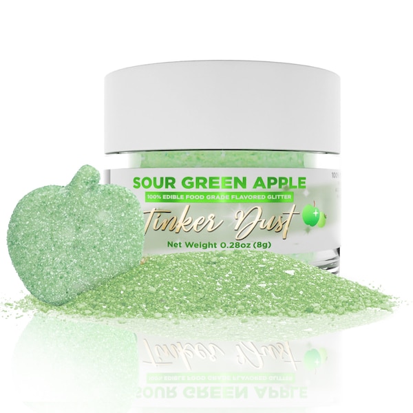 Sour Green Apple Flavored Tinker Dust (8g and 35g Sizes) Sweet & Sour Edible Glitter Dessert Toppings for Fruit, Candy and Cake by Bakell