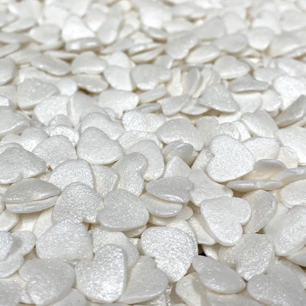 White Pearl Hearts Shaped Sprinkles (1/2 Cup and 1lb Sizes) Candy Decor for Cakes & Baking by Krazy Sprinkles