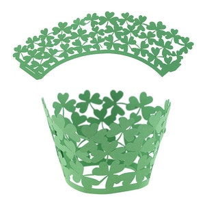 Green Clover Leaf Cupcake Wrappers (25pcs, Standard Size) Grease Resistant Cake Liners for Baking, Caking and Crafting by Bakell