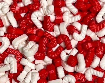 Red and White Candy Cane Shaped Sprinkles (1/2 Cup and 1lb Sizes) Candy Decor for Cakes & Baking by Krazy Sprinkles