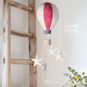 S1 Small Hot Air Balloon with Fabric Basket and Stars PDF Sewing Pattern image 1