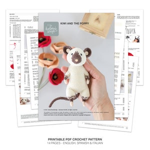 Kiwi and the Poppy PDF Crochet Pattern Siamese Mouse Amigurumi, Crochet Flower DIY image 10