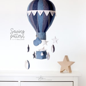 B4 - Hot Air Balloon with Basket, Weight, Flags, Stars and Clouds - PDF Sewing Pattern
