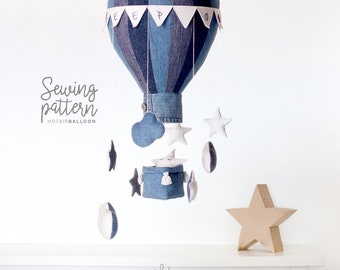 B4 - Hot Air Balloon with Basket, Weight, Flags, Stars and Clouds - PDF Sewing Pattern