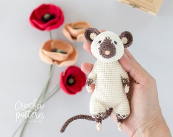 Kiwi and the Poppy • PDF Crochet Pattern • Siamese Mouse Amigurumi, Crochet Flower DIY