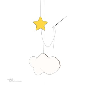 M1 _ Medium Hot Air Balloon with a rain of Stars, Clouds and Drops PDF Sewing Pattern DIY Baby Hanging Mobile image 9