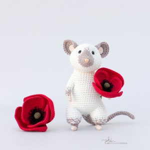 Kiwi and the Poppy PDF Crochet Pattern Siamese Mouse Amigurumi, Crochet Flower DIY image 5