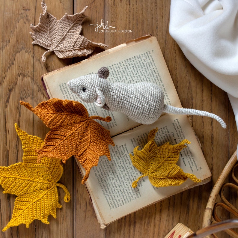 Zoe and the Maple Leaves PDF Crochet Pattern Cute Amigurumi Mouse, Crochet Dry Leaf DIY image 7