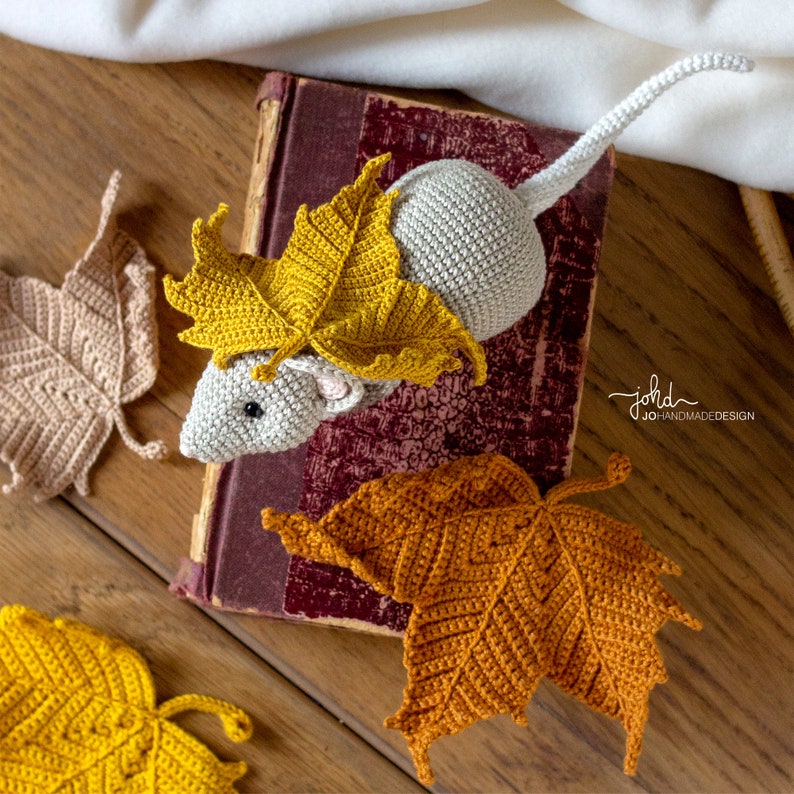 Zoe and the Maple Leaves PDF Crochet Pattern Cute Amigurumi Mouse, Crochet Dry Leaf DIY image 5