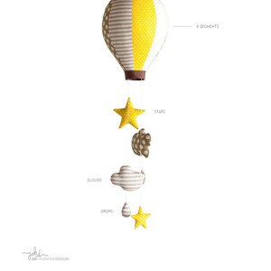 M1 _ Medium Hot Air Balloon with a rain of Stars, Clouds and Drops PDF Sewing Pattern DIY Baby Hanging Mobile image 7