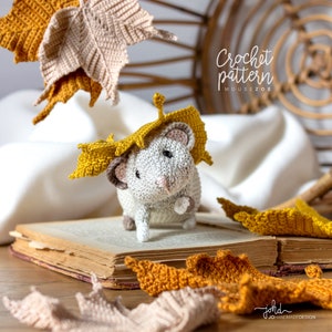 Zoe and the Maple Leaves PDF Crochet Pattern Cute Amigurumi Mouse, Crochet Dry Leaf DIY image 1