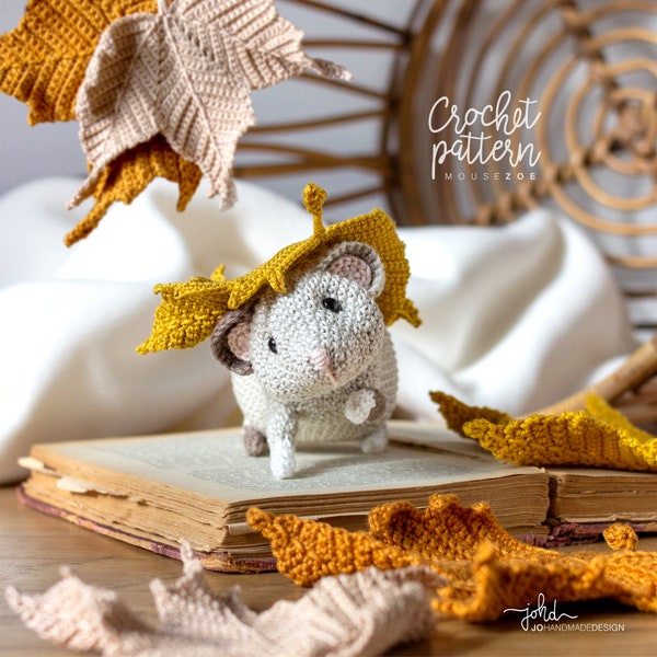 Zoe and the Maple Leaves • PDF Crochet Pattern • Cute Amigurumi Mouse, Crochet Dry Leaf DIY