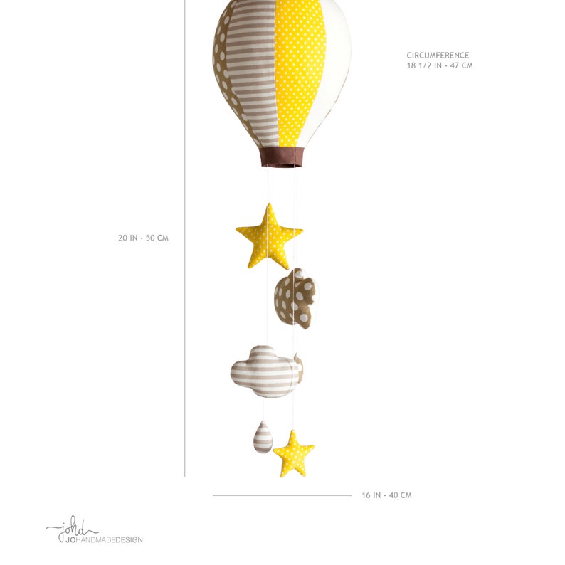 M1 _ Medium Hot Air Balloon with a rain of Stars, Clouds and Drops PDF Sewing Pattern DIY Baby Hanging Mobile image 8