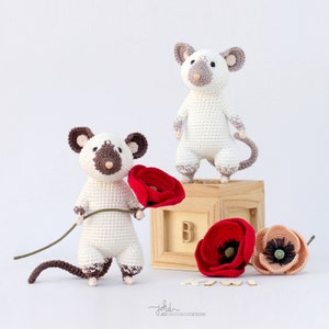 Kiwi and the Poppy PDF Crochet Pattern Siamese Mouse Amigurumi, Crochet Flower DIY image 3