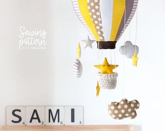 B3 - Hot Air Balloon with Crochet Basket, Stars and Clouds - PDF Sewing Pattern