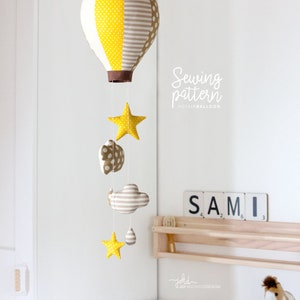 M1 _ Medium Hot Air Balloon with a rain of Stars, Clouds and Drops PDF Sewing Pattern DIY Baby Hanging Mobile image 1