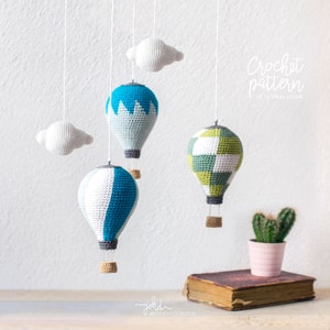 Ami2 - 3 HOT AIR BALLOONS with Clouds - Crochet Pattern