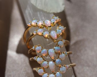 Opal and Gold Ring - Opal stacking ring - Minimalist opal ring-  Multiple stone ring - everyday opal ring - october birthstone ring