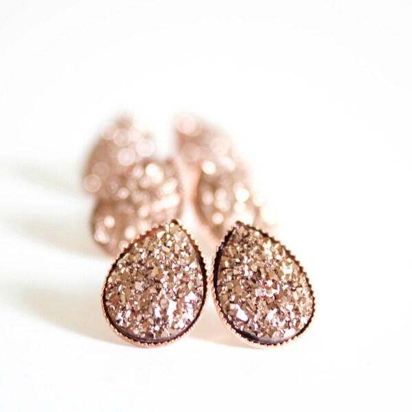 Druzy Earrings - rose gold druzy earrings -bridesmaid earrings -bridesmaid gift -rose gold bridesmaid earrings -bridal earrings- A31