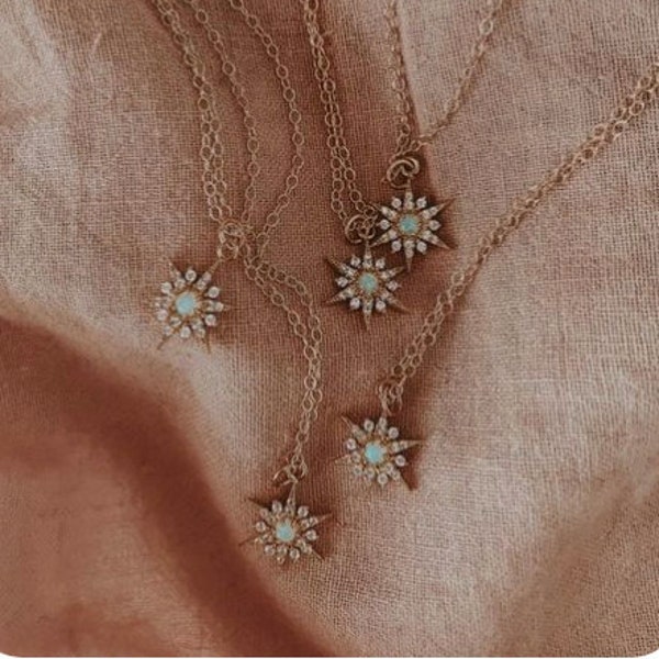 Opal und Gold Halskette - Opal Stern Halskette - Nordstern Halskette - Gold Burst Halskette - winzige Halskette - Layering Halskette A29