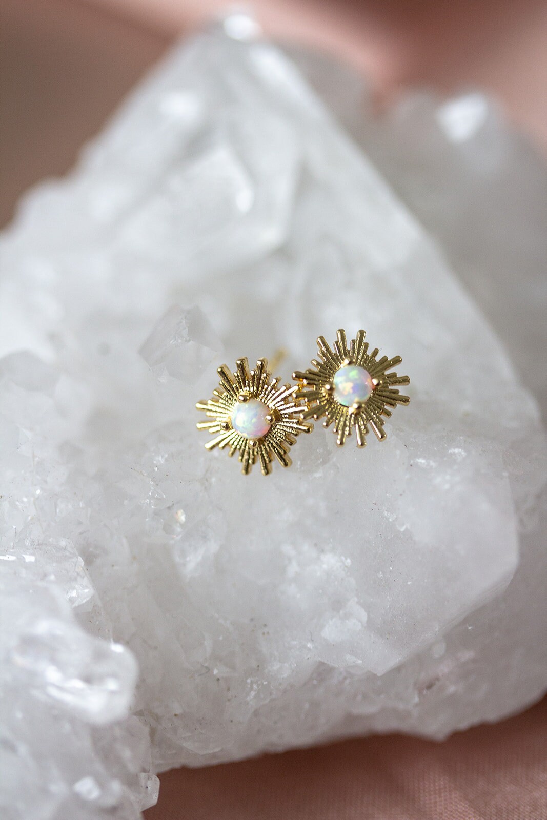 sunburst opal studs- opal earrings - small opal stud earrings - sun e…
