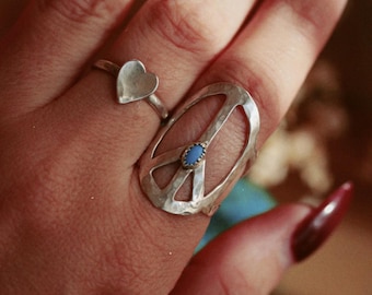 Peace sign ring silver - sterling silver peace sign ring - boho ring - peace sign jewelry - long peace sign ring - 70s Ring - 60s Ring