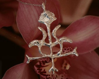 Sterling Silver Flower Necklace - Talisman Necklace - flower lover gift - Sterling Silver Statement Necklace - Unique flower necklace
