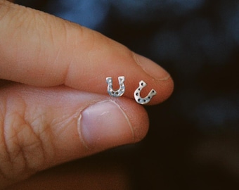Tiny Sterling Silver Horseshoe Stud Earrings – Handmade Lucky Charm Jewelry