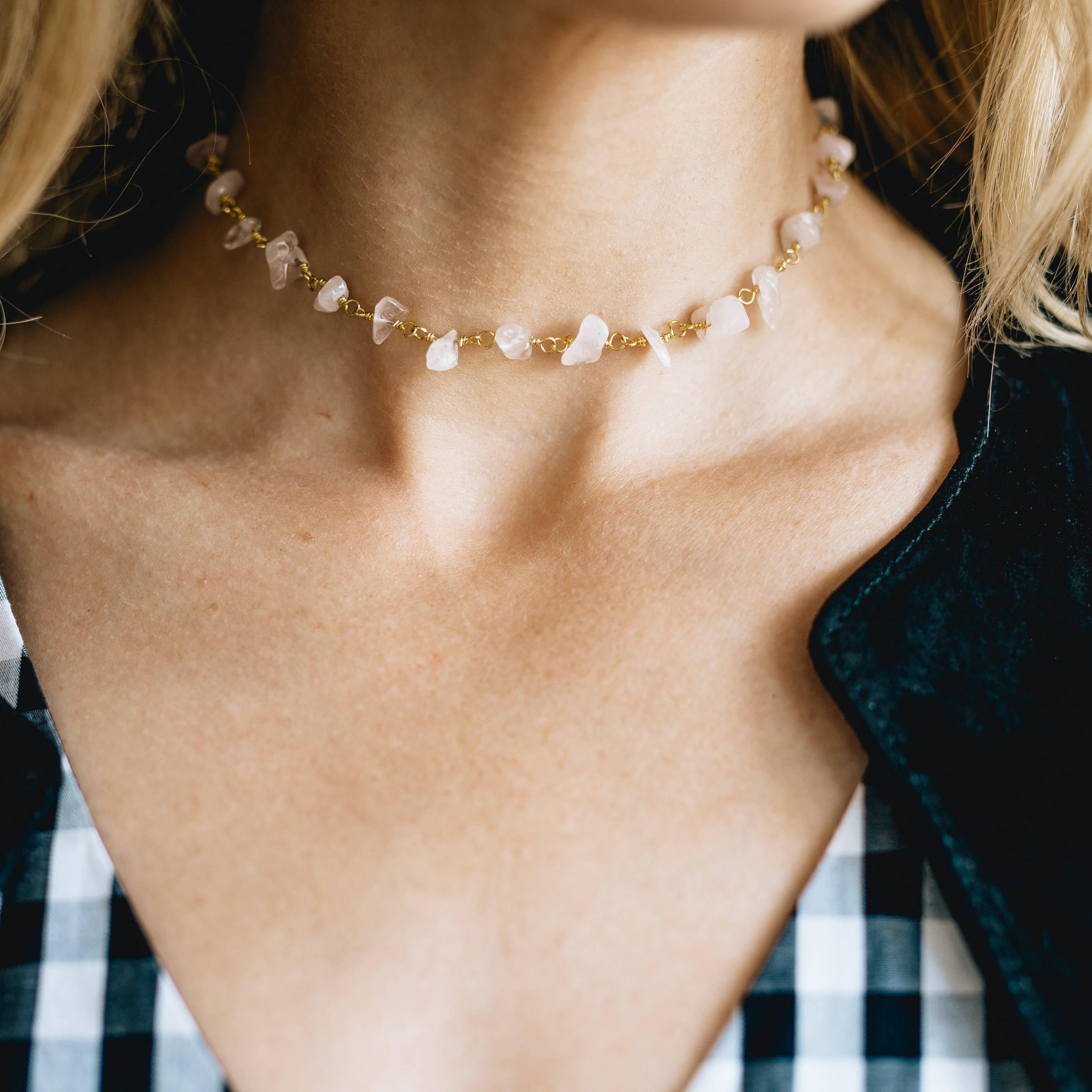 Rose quartz choker raw stone choker gold choker choker Etsy