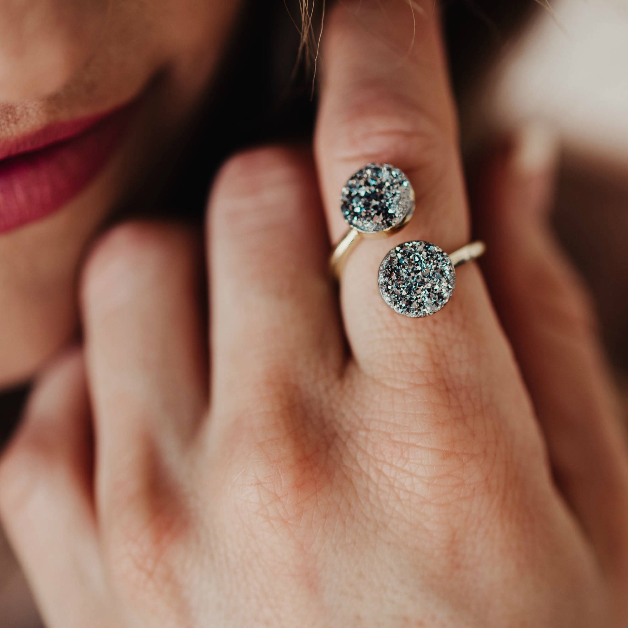 Druzy ring - druzy wrap ring - ring stacks - adjustable ring - silver druzy ring - boho ring - bohemian ring - raw stone ring - gift for her