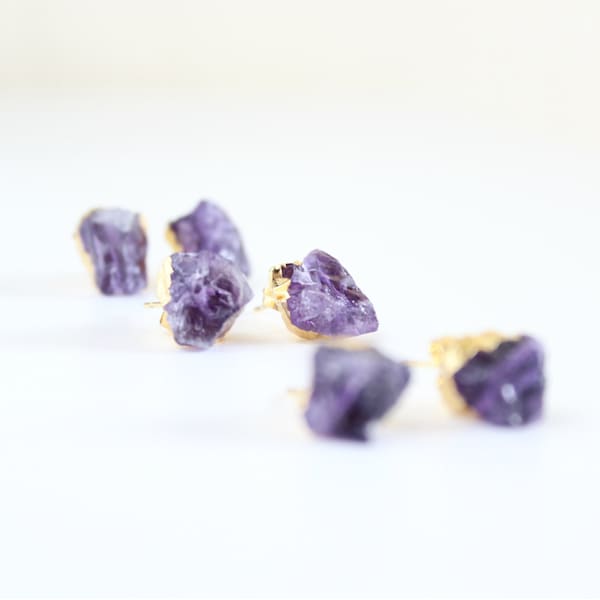 Raw amethyst earrings - amethyst earrings - amethyst studs - raw amethyst studs - stone stud earrings - raw crystal jewelry - raw crystals