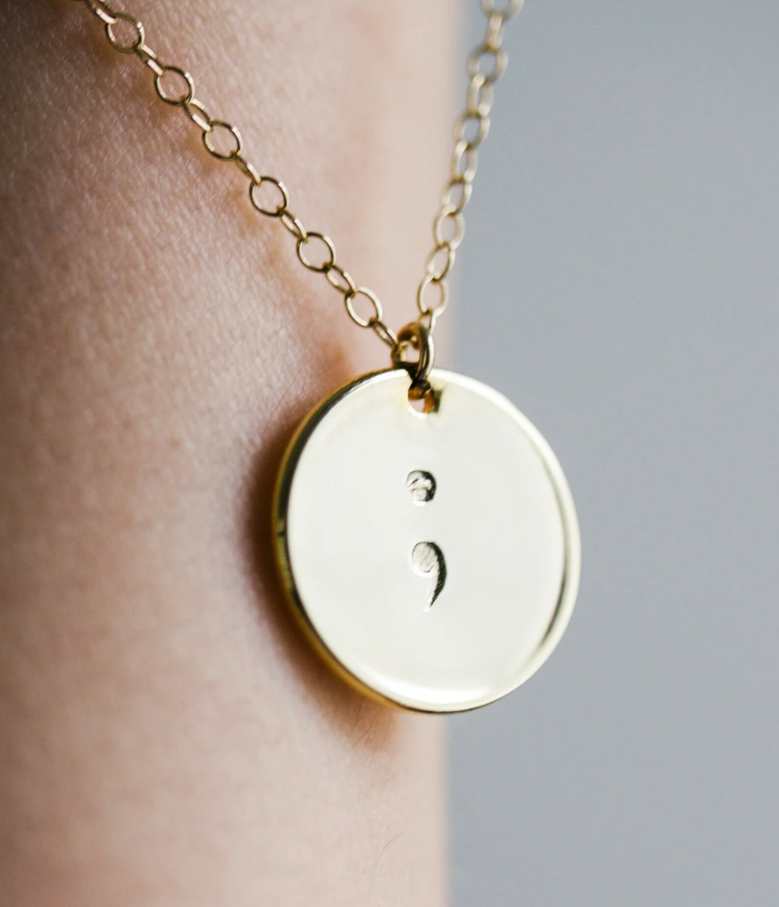 Semicolon disc necklacegold semicolon necklacesemi Etsy