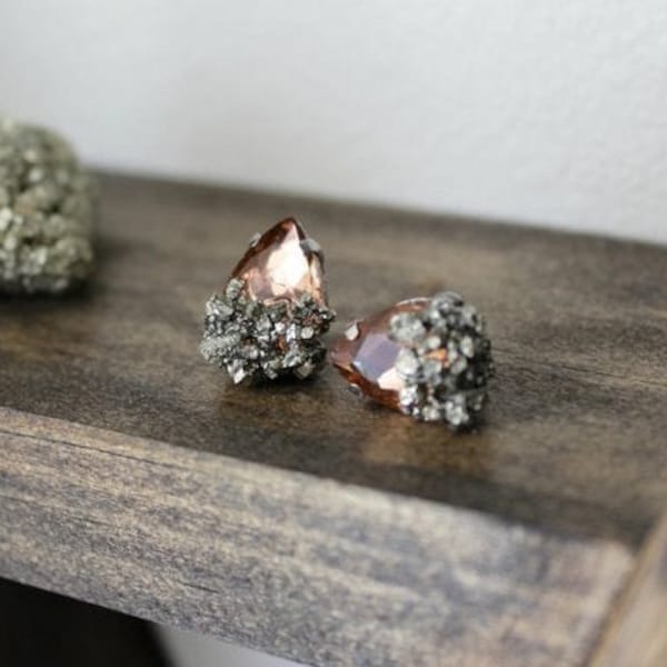Pyrite earrings - champagne teardrop earrings - crystal earrings - raw crystal earrings - boho earrings -boho jewelry -teardrop earrings