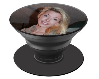 Customized Personalized PhoneTablet Grip choice Black or White Base- Your Picture text or Logo Pop Out Holder PhoneTablet Holder