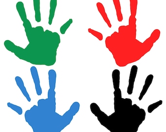 Wall Art, Set of Four Hand Prints In 4 Colors & Two Sizes-Permanent or Removable Vinyl Stickers/Decals.