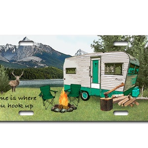 Personalized Standard Size License Plate - Watercolor Camping Trailer - add any text