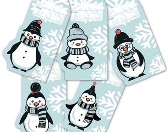Christmas Gift Tag Stickers With Matte Finish - Penguin Design - Set Of 56 - Four Designs