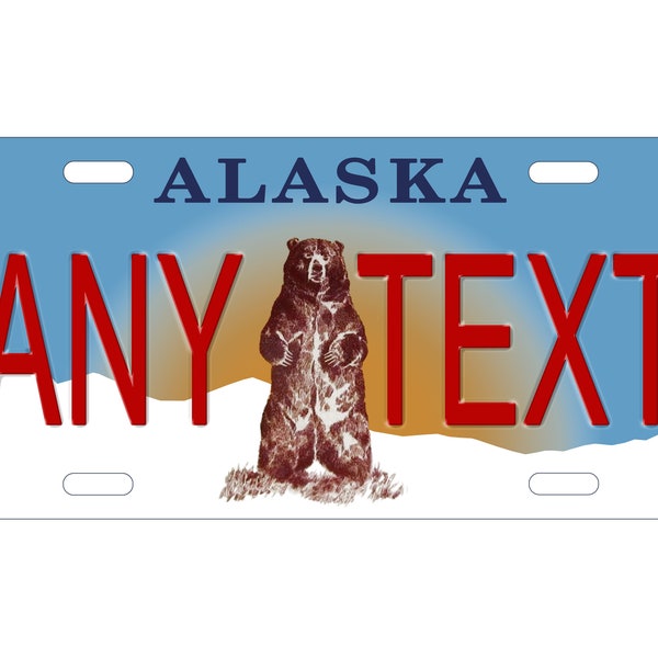 Personalized State License Plate - Alaska Grizzly 1 - Novelty Plate-Printed Flat, 3 Sizes