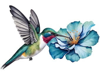 Wall Art, Humming Bird With Flower-Removable Fabric Stickers/Decals.