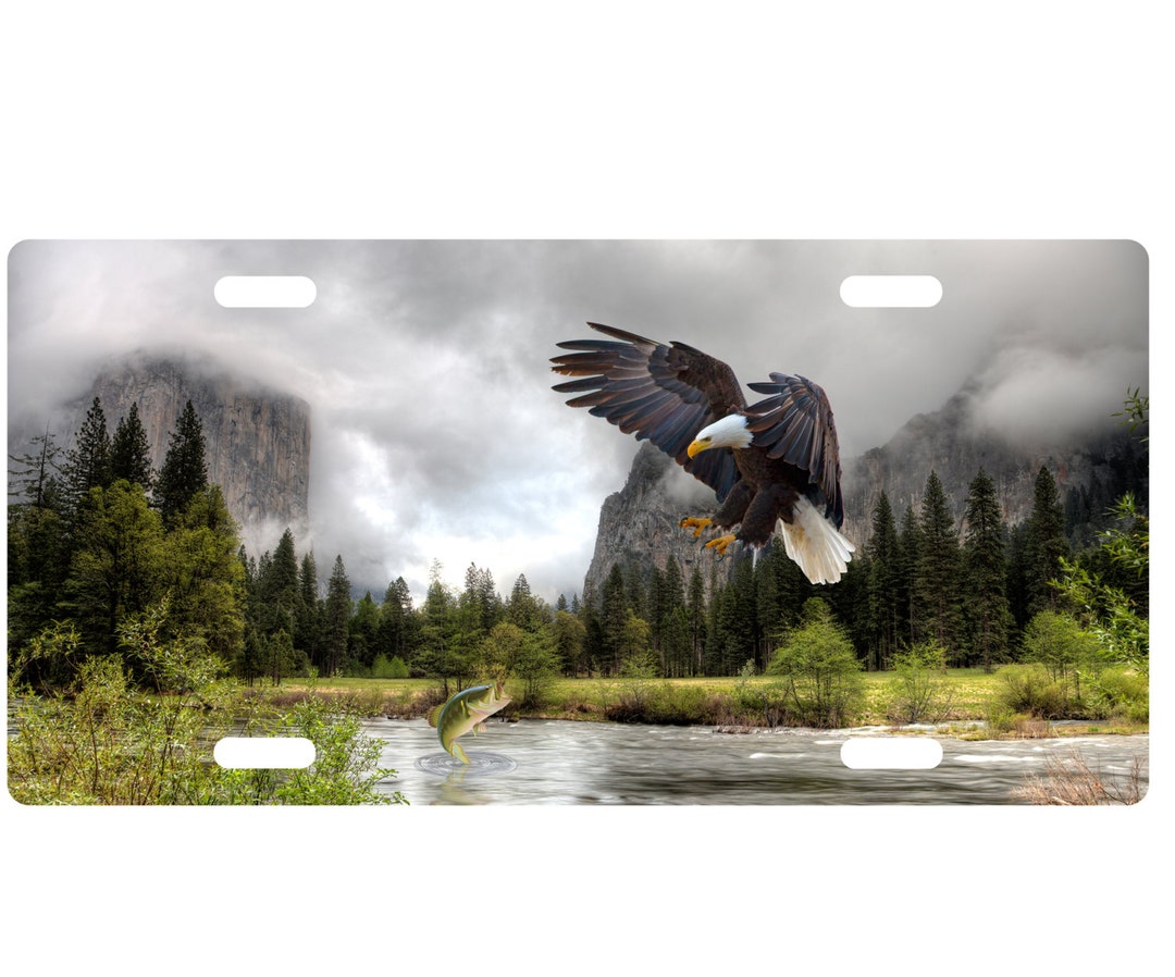 Personalized Standard Size License Plate Eagle 1 at A Yosemite River
