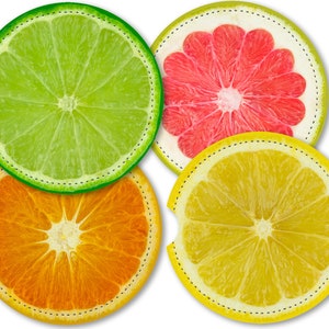 Personalized, Faux Leather Car Coasters, Set Of Two, Rigid, Smooth Surface With Brilliant Colors - Fruit Slices