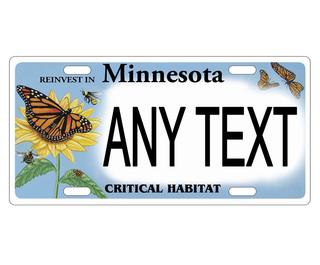 Personalized State License Plate Minnesota Critical Habitat Butterfly