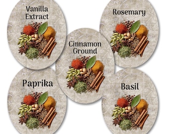 Labels For Your Spice Jars - Set Of 60 Colorful Labels Plus 10 Blank Labels. Total of 70 Labels
